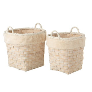 Set mit 2 Körben – Kunstfell/Rattan – Natur/Creme