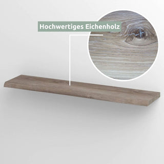 Schwebendes Wandregal aus Eiche70cm / mit Baumkante / Hellgrau