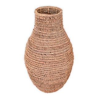 Gewebte Boho-Vase aus Bananenfasern und Bast