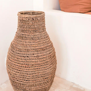 Gewebte Boho-Vase aus Bananenfasern und Bast